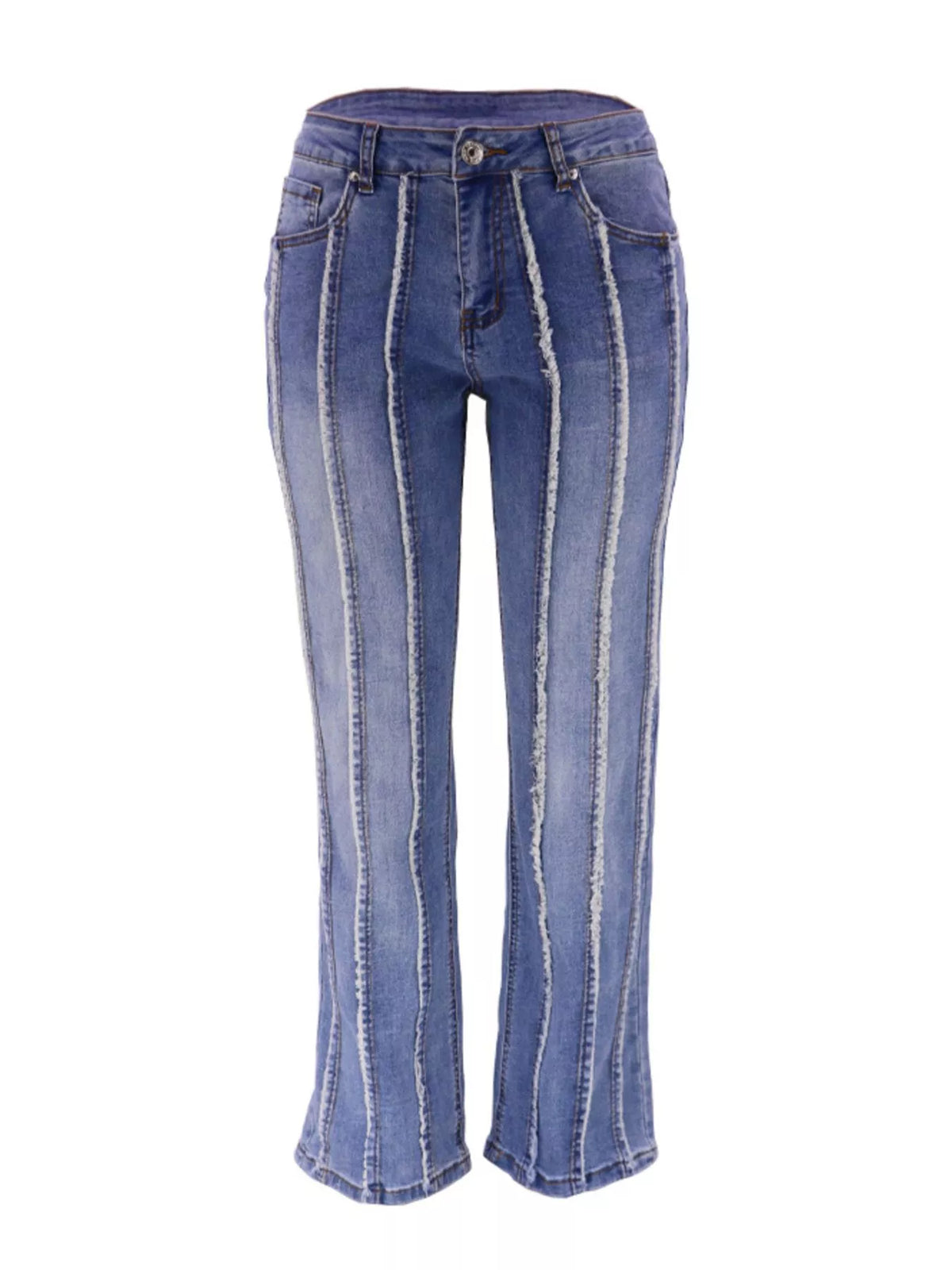 Striped Low-Rise Flare Jeans in Blue