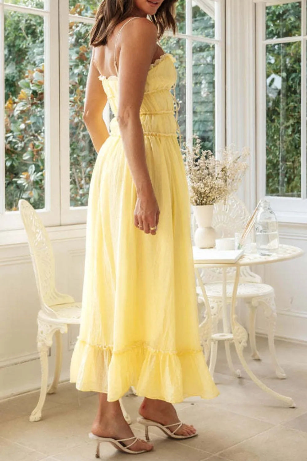 Frill Lace-Up Midi Cami Dress