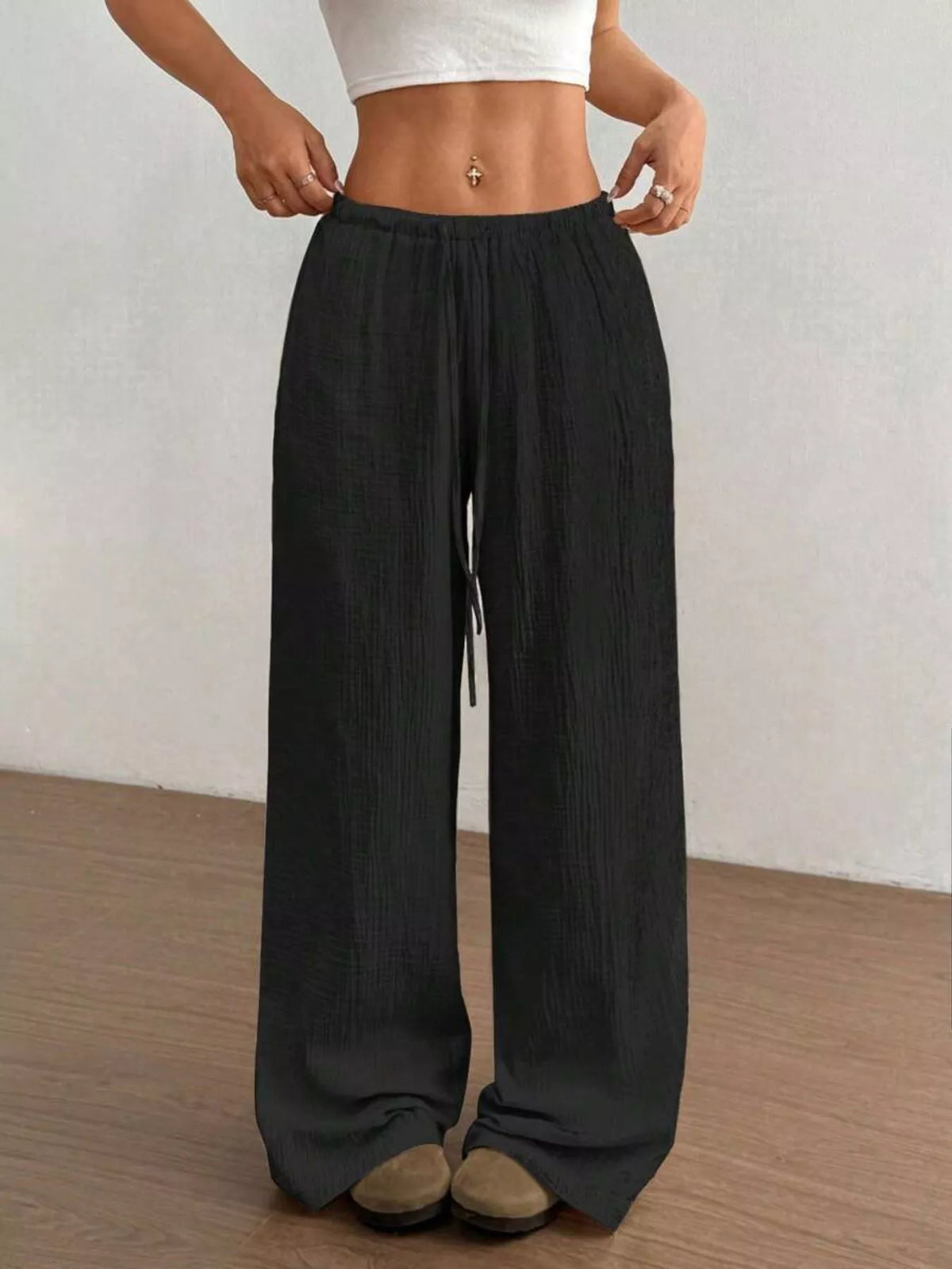 Wide-Leg Drawstring Pants