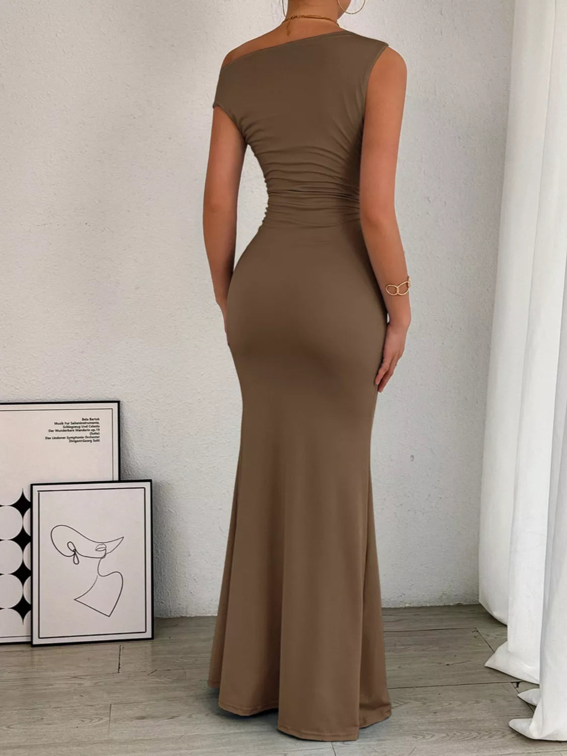 One-Shoulder Ruched Bodycon Maxi Dress