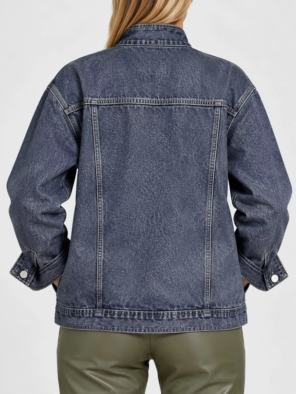 Asymmetric Stand Collar Denim Jacket