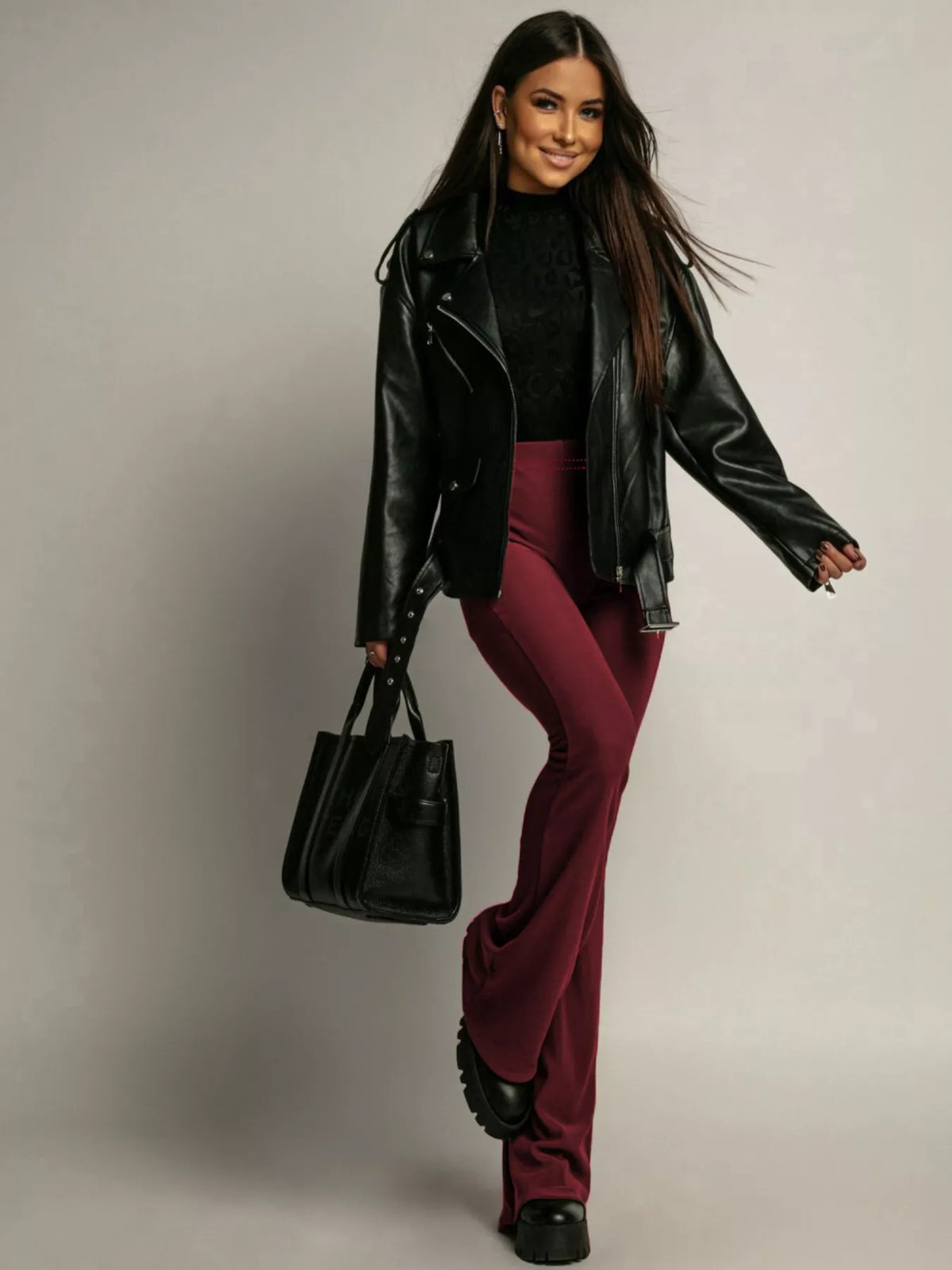 High-Waisted Flared Pants with Slit