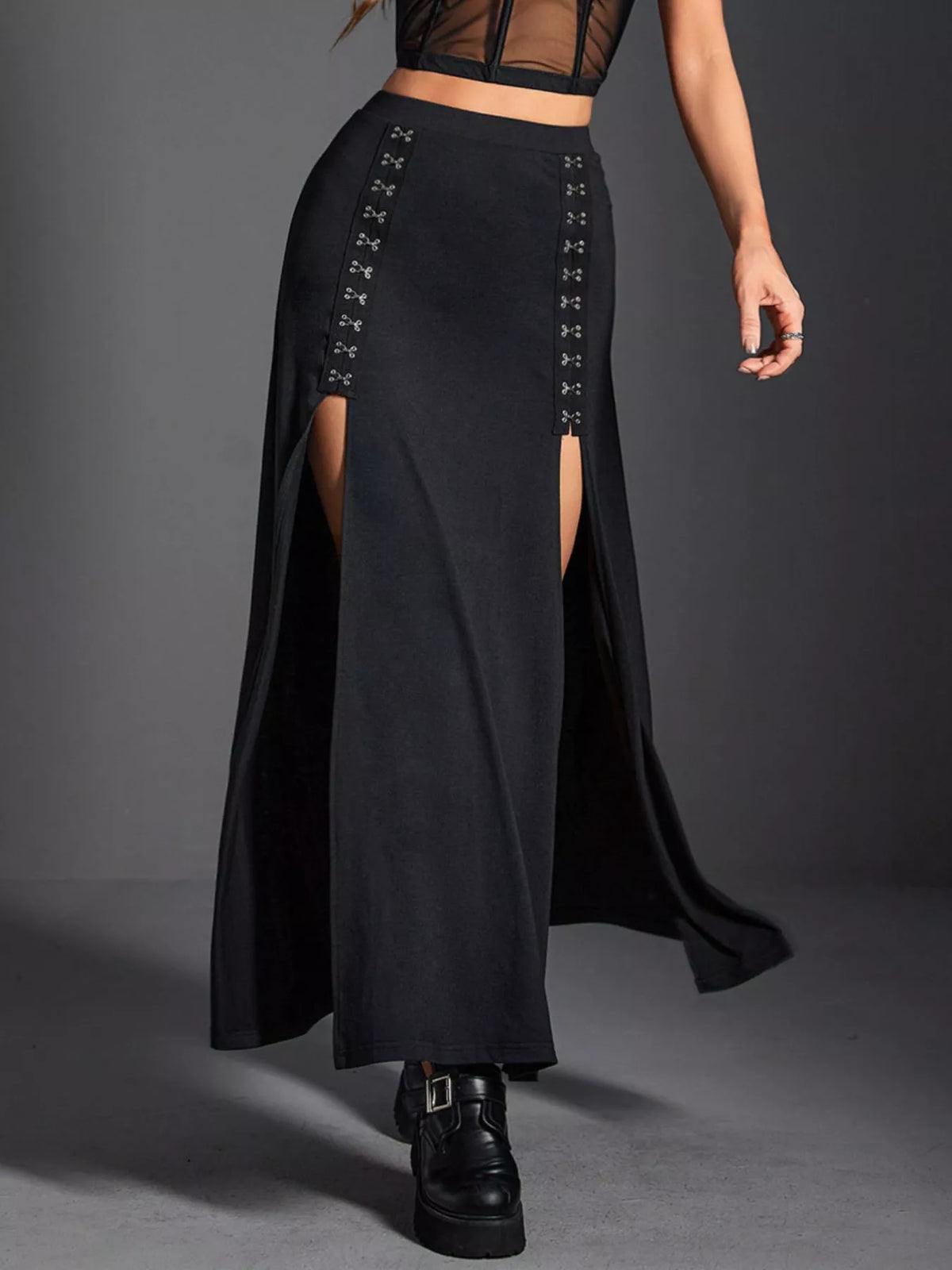 High Waist Slit Skirt in Black by Elegant Elements