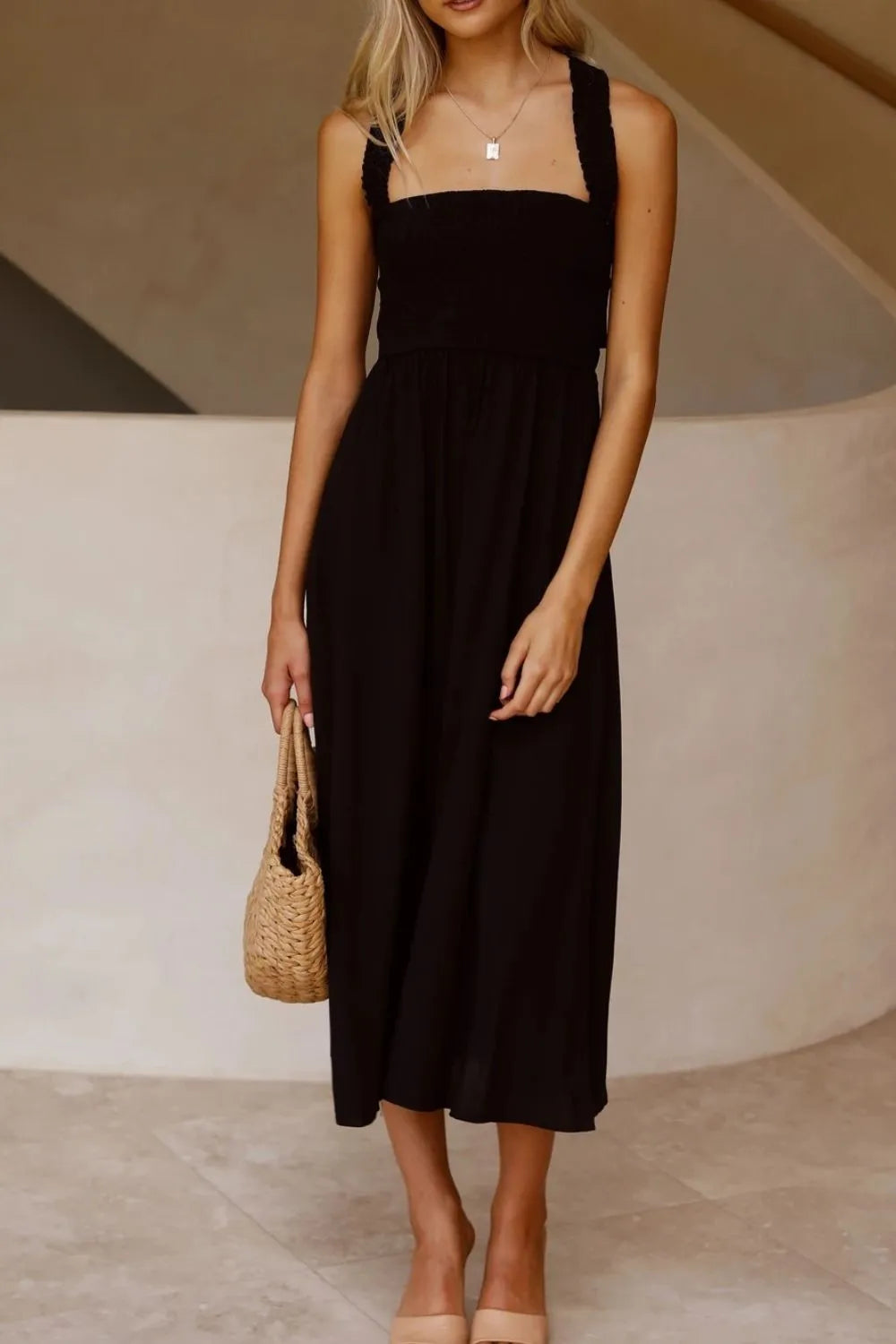 Crisscross Smocked Wide Strap Dress