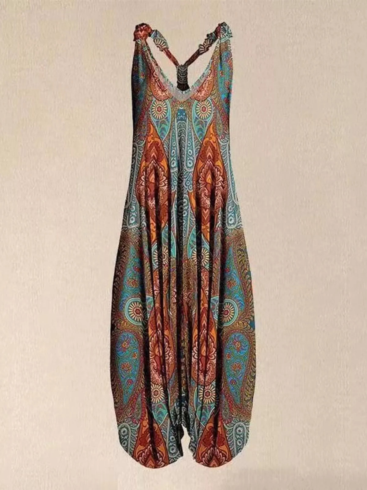 Plus Size Printed V-Neck Sleeveless Romper