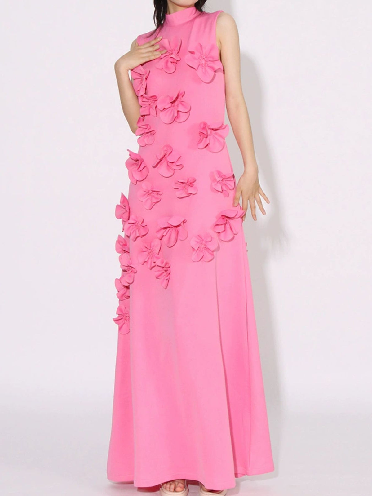 Floral Applique Maxi Dress in Pink