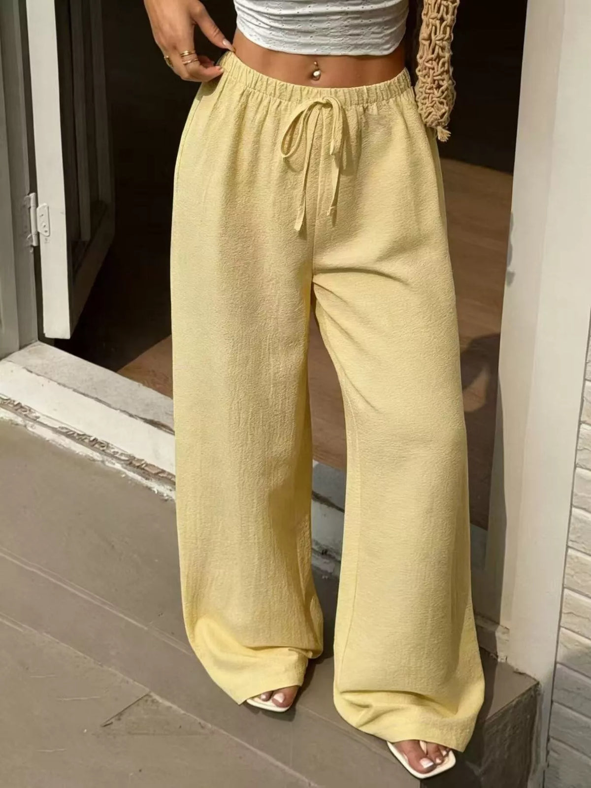 Plus Size Drawstring Wide Leg Pants