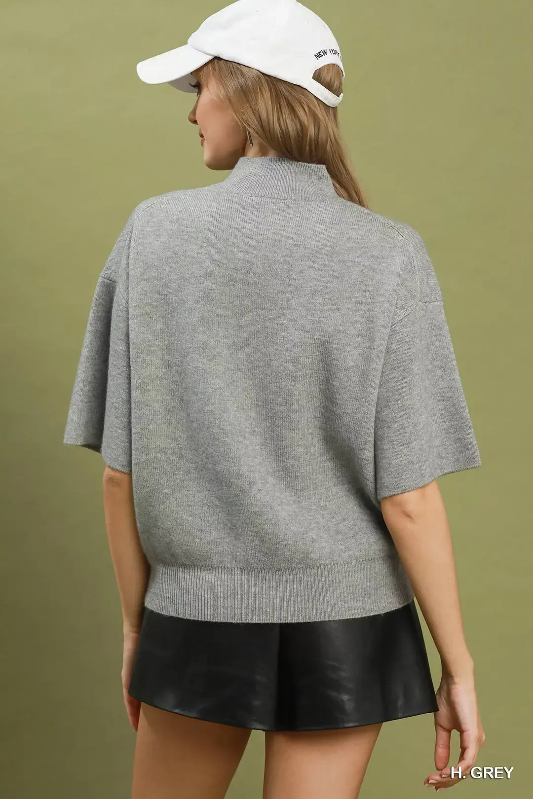Umgee Heather Grey Mock Neck Sweater Top in H. grey