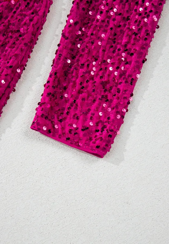 Sequin Surplice Mini Dress in Deep Rose