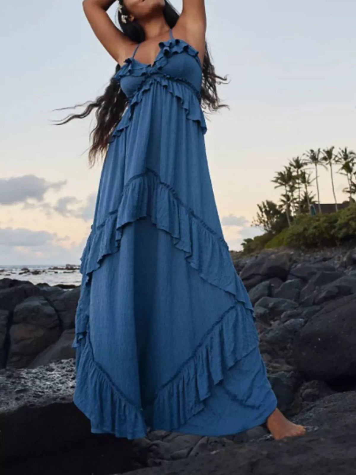 Ruffled Halter Neck Maxi Dress