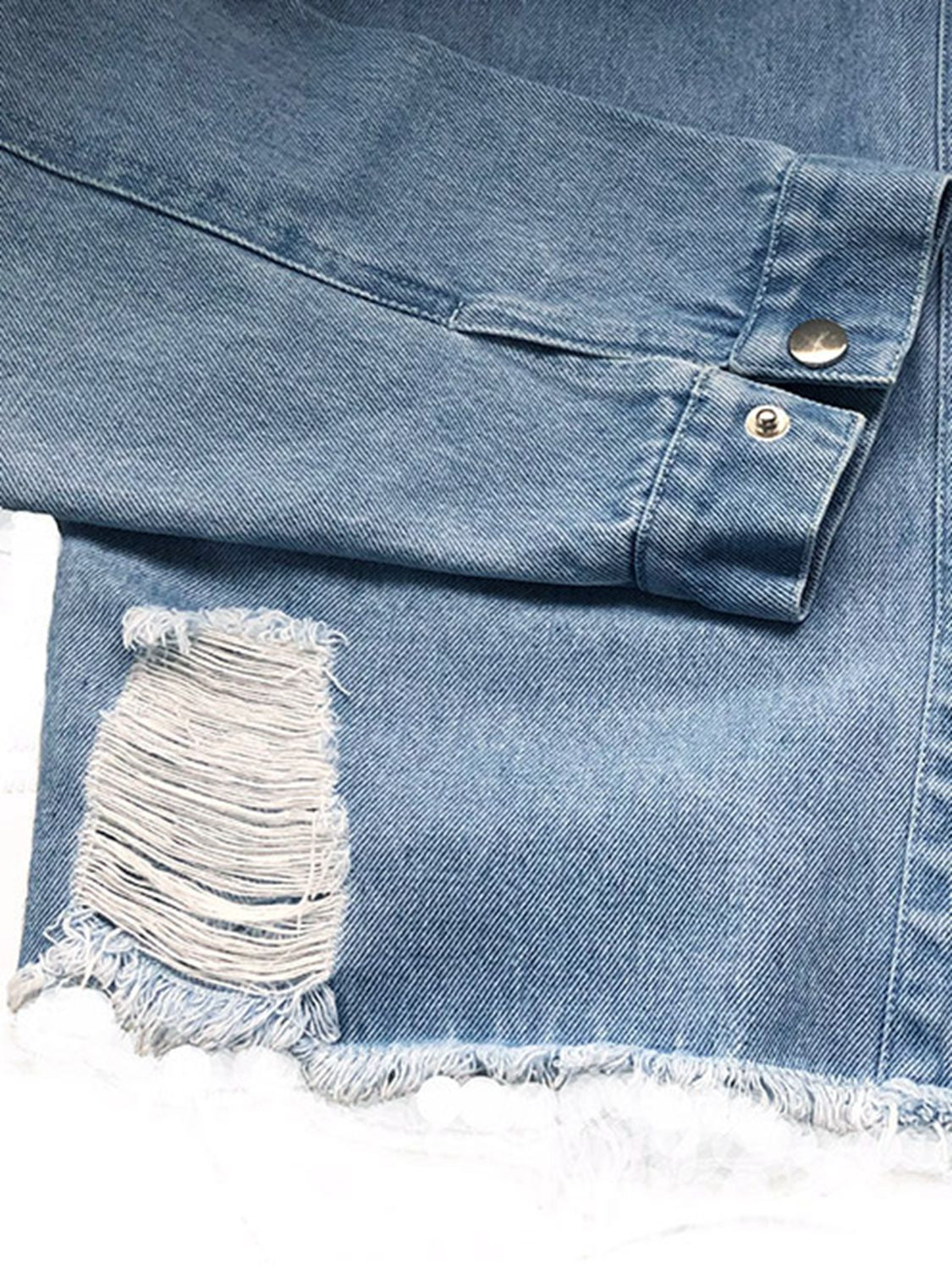 Raw Hem Collared Long Sleeve Denim Jacket