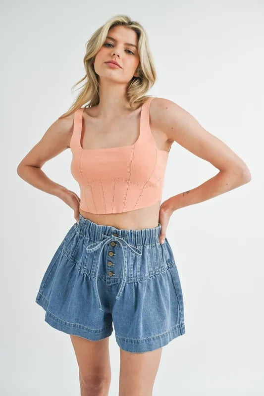 Corset Detail Crop Knit Top in Orange