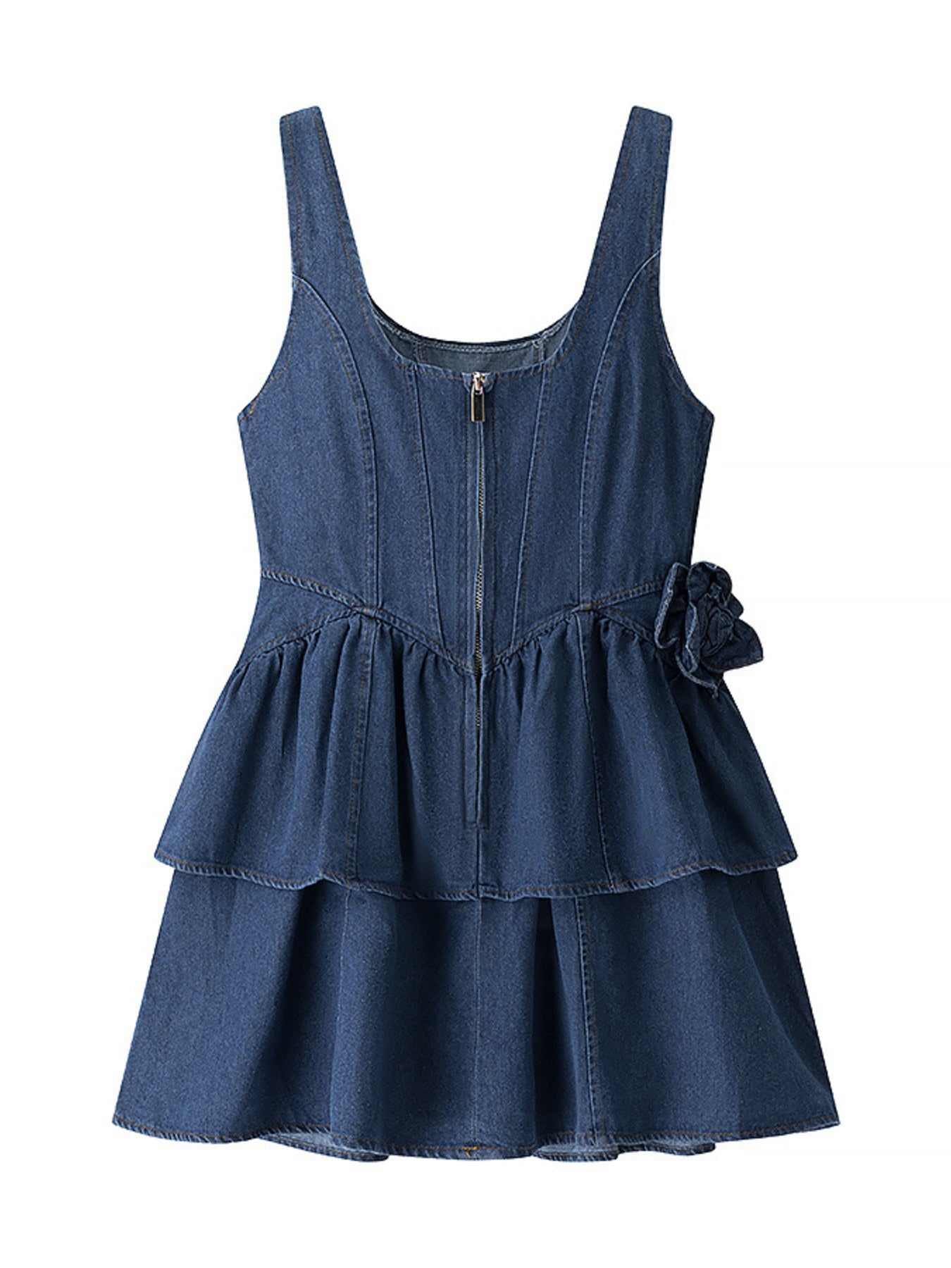 Floral Ruffle Layered Denim Dress in Medium