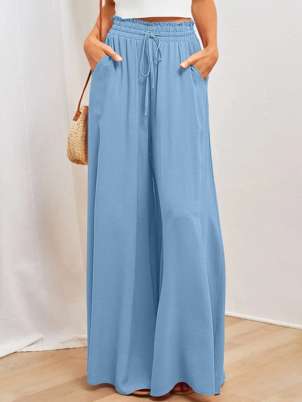 Opaque Wide Leg Pants with Pockets