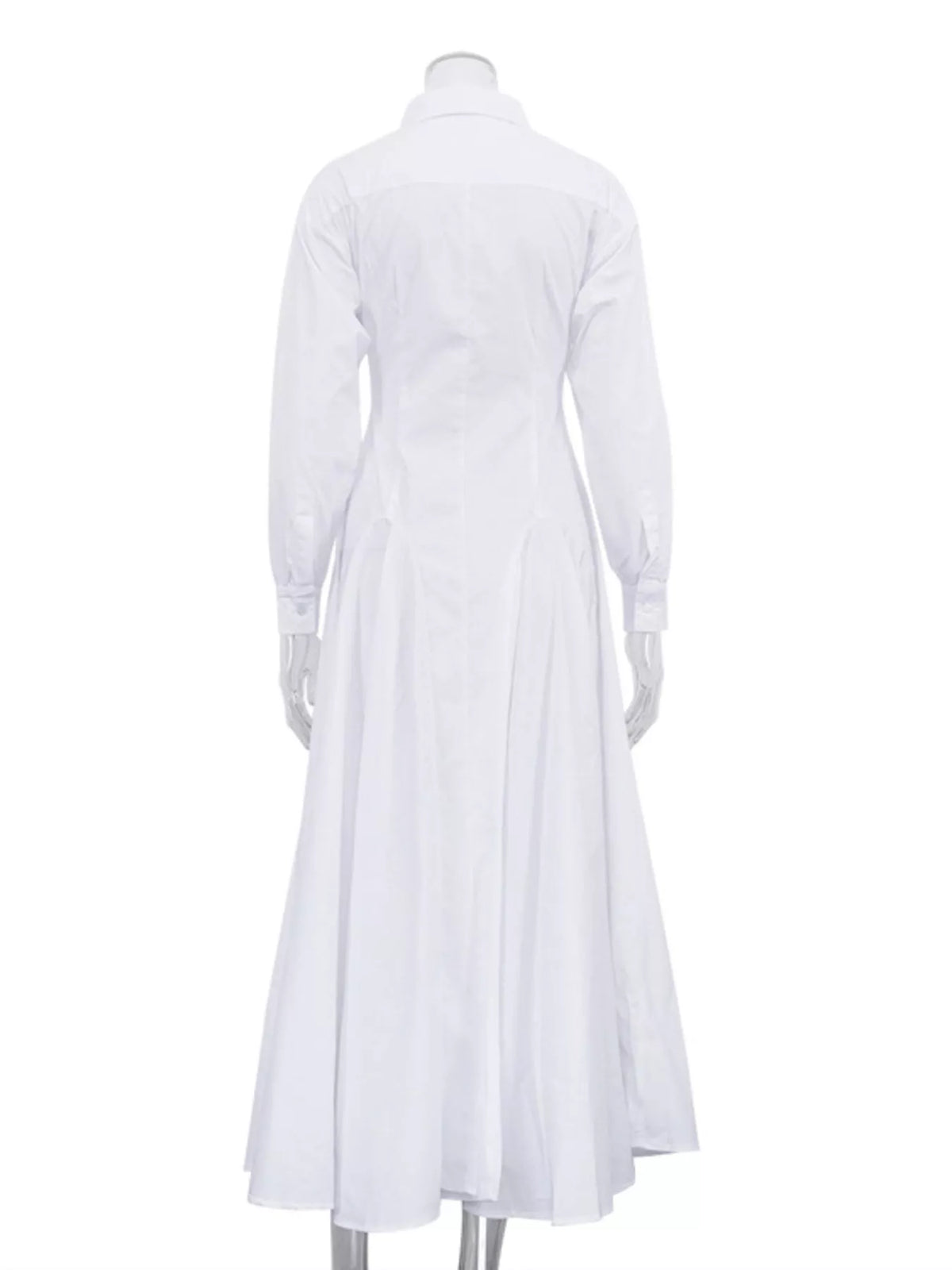 Button-Front Long Sleeve Maxi Shirt Dress in White
