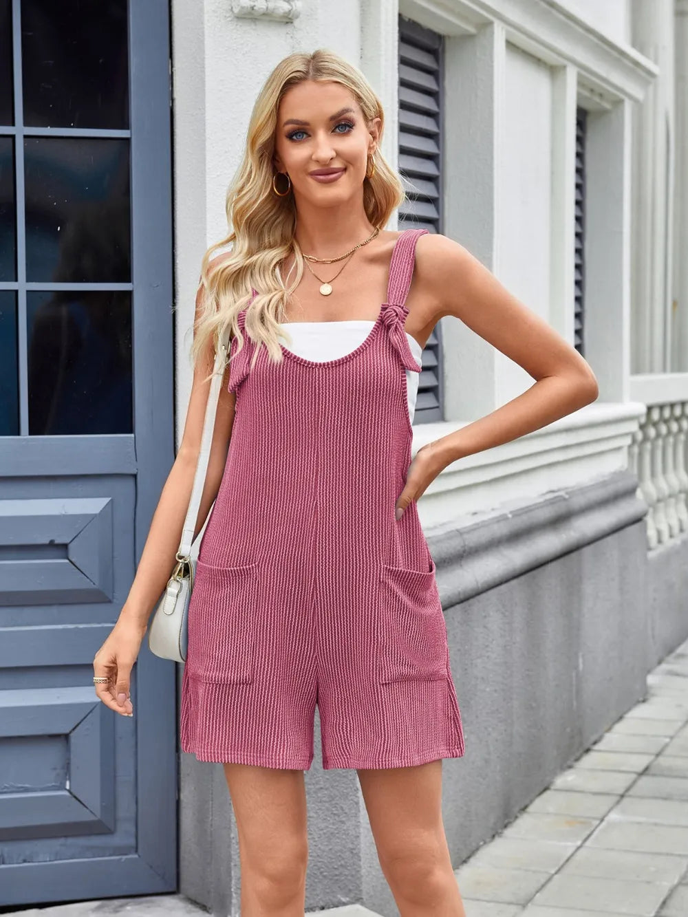 Knotted Strap Scoop Neck Overalls