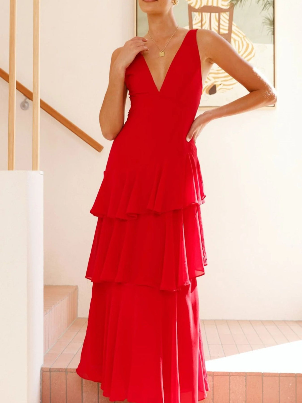 Ruffled Layered Backless Maxi Dress