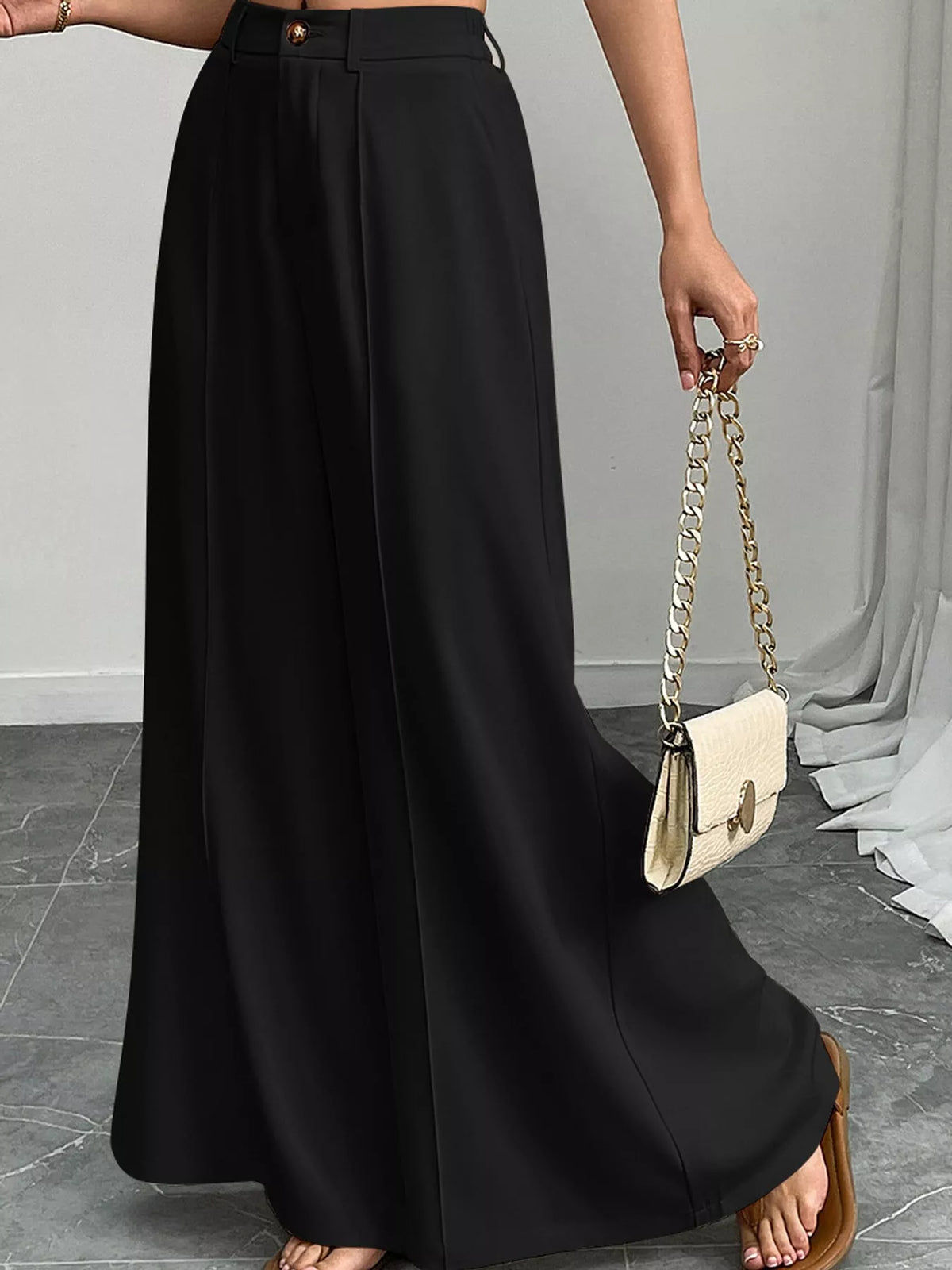 High-Waisted Wide-Leg Pants with Pockets