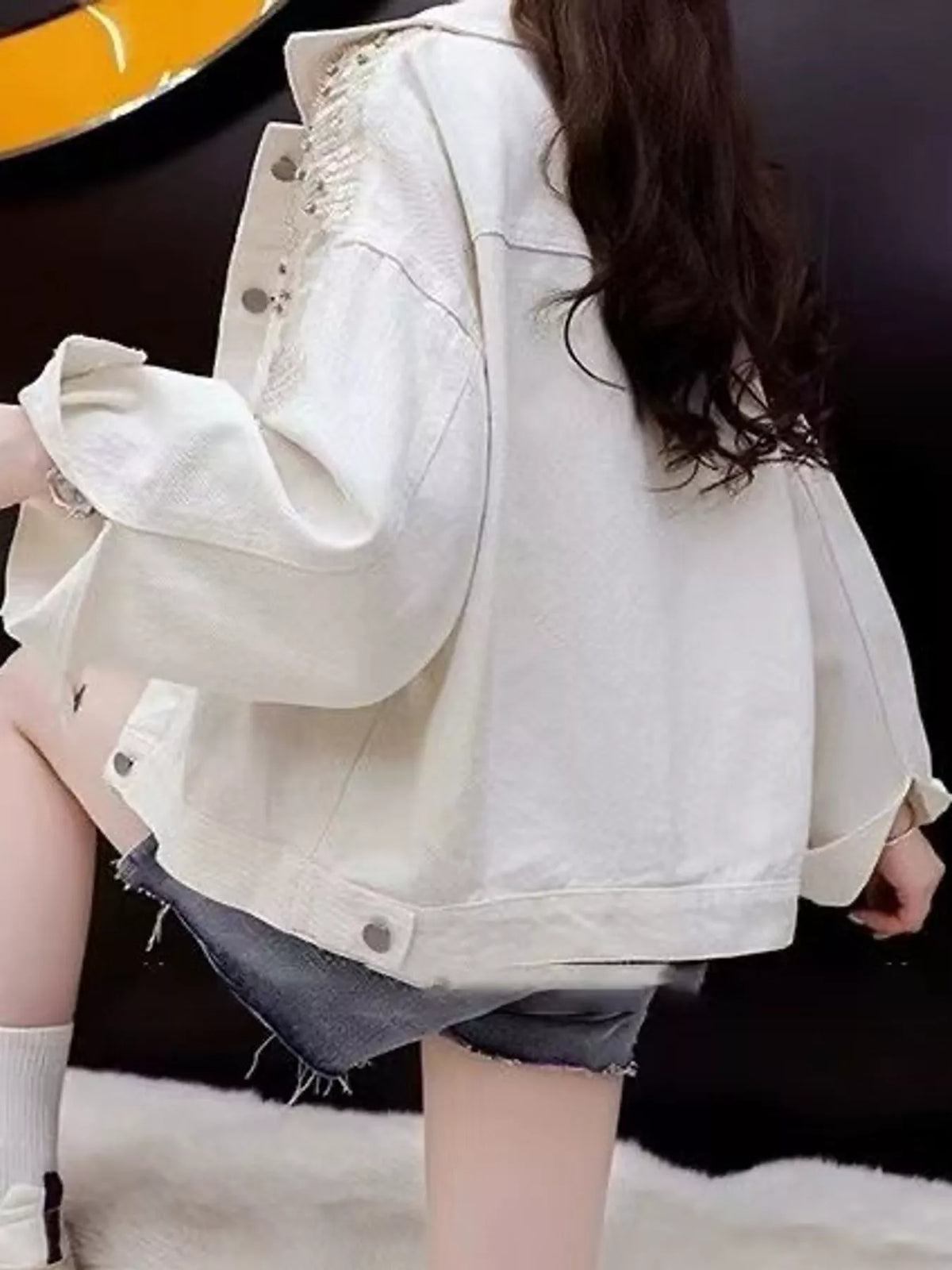 Rhinestone Snowflake Embellished Denim Jacket