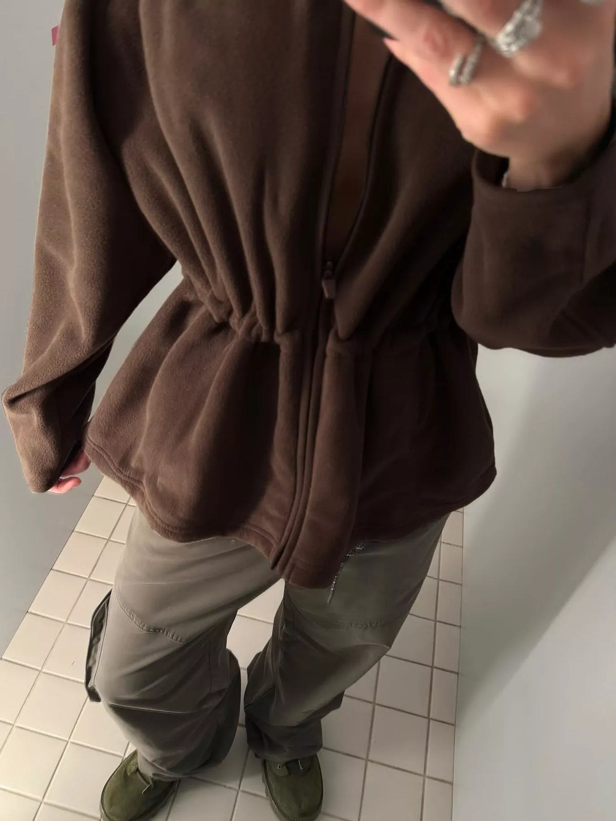 Drawstring Fleece Zip-Up Jacket