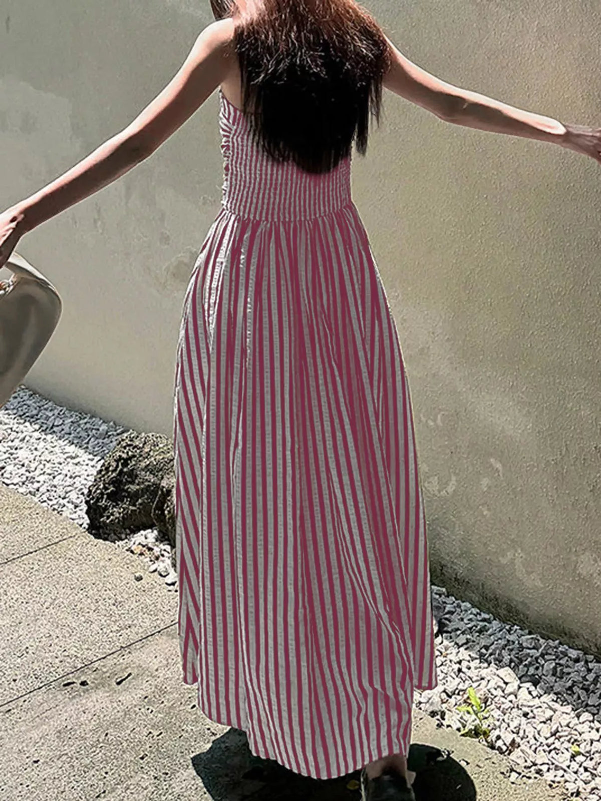 Striped Sleeveless Maxi Dress with Pockets