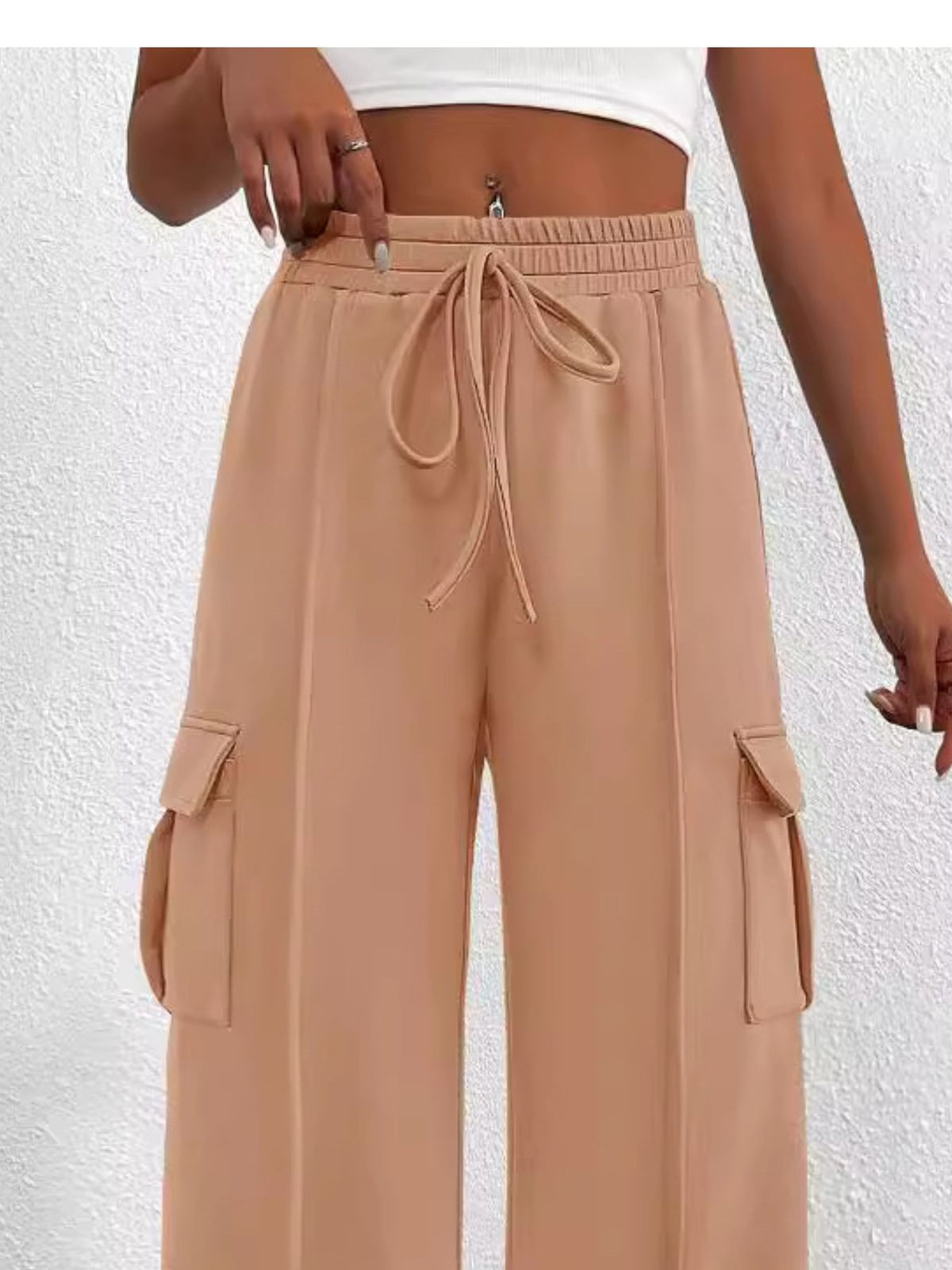 High-Waisted Drawstring Cargo Pants
