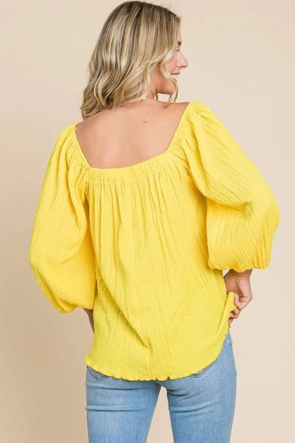 Culture Code Square Neck Puff Sleeve Top in Lemonade