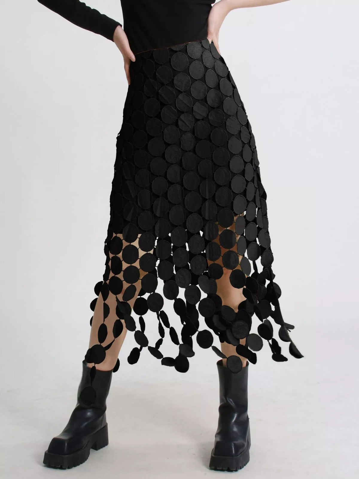 Fringe Midi Skirt with Asymmetrical Cutout