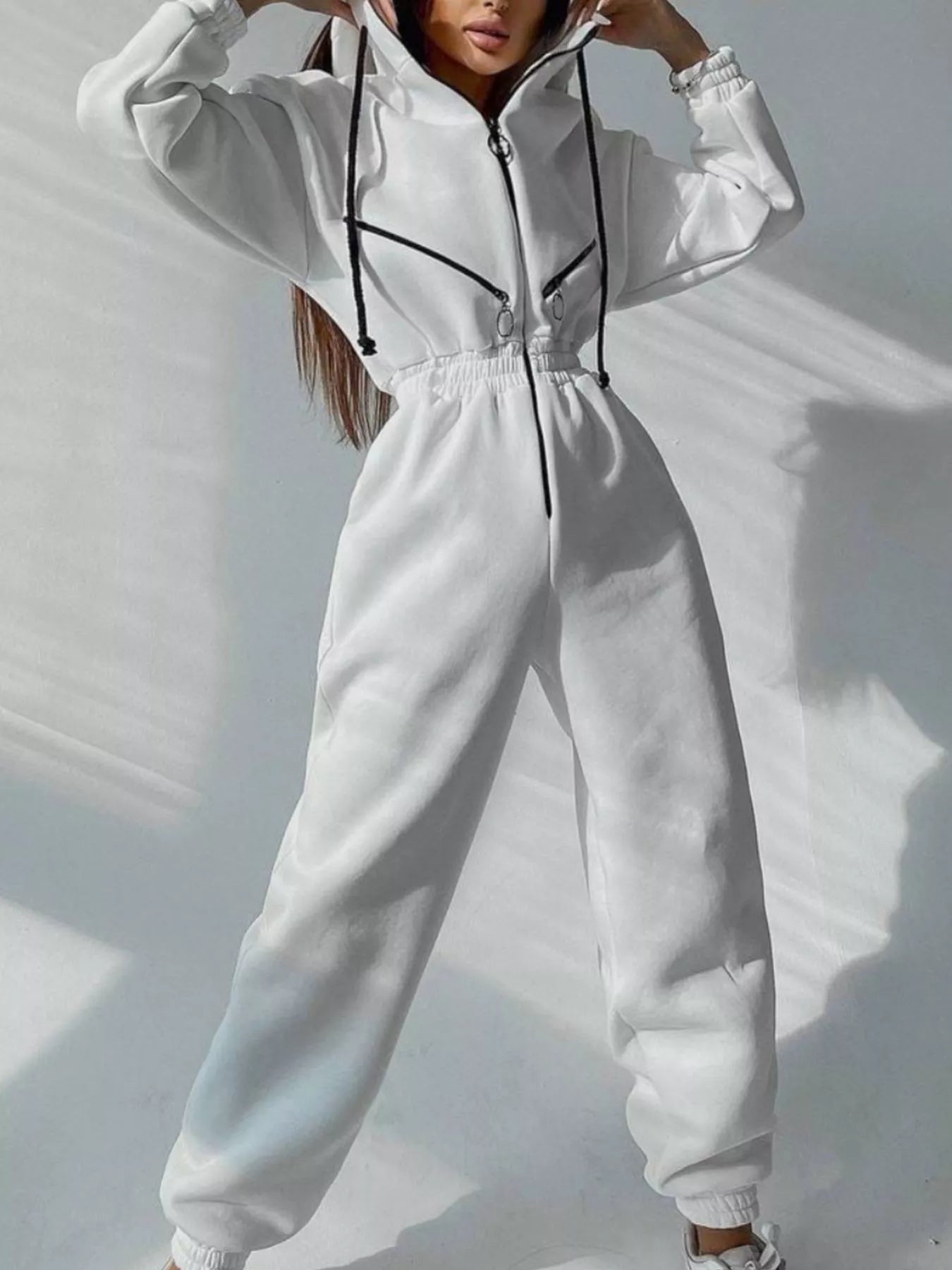 Zip Front Dropped Shoulder Jumpsuit