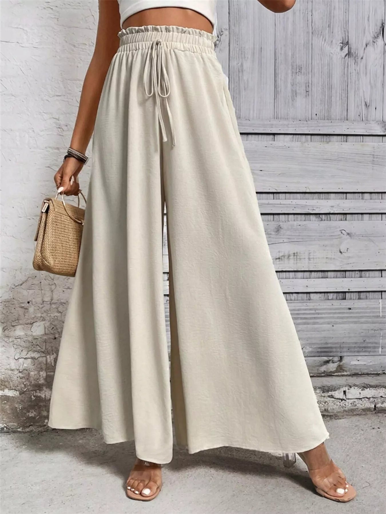 Frill-Detail Wide-Leg Pants