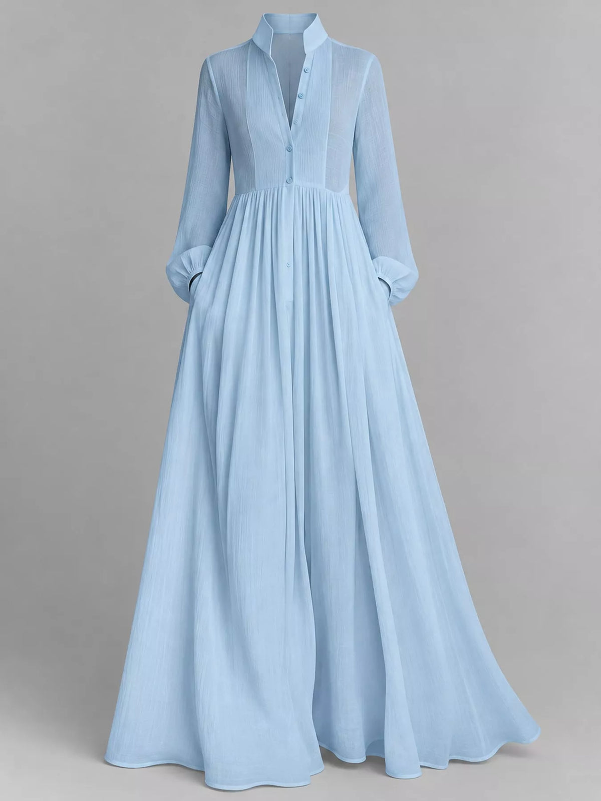 Long-Sleeve Button Front Maxi Dress