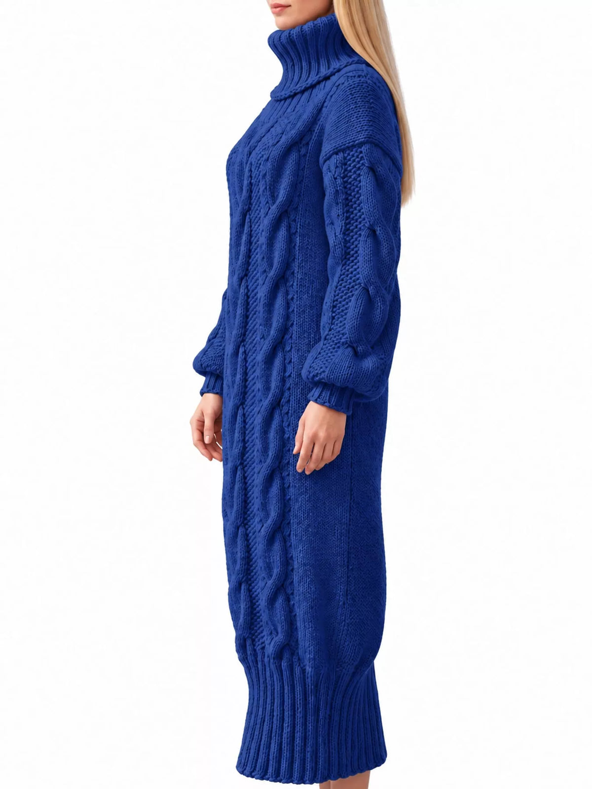 Oversized Chunky Cable Knit Turtleneck Sweater Dress