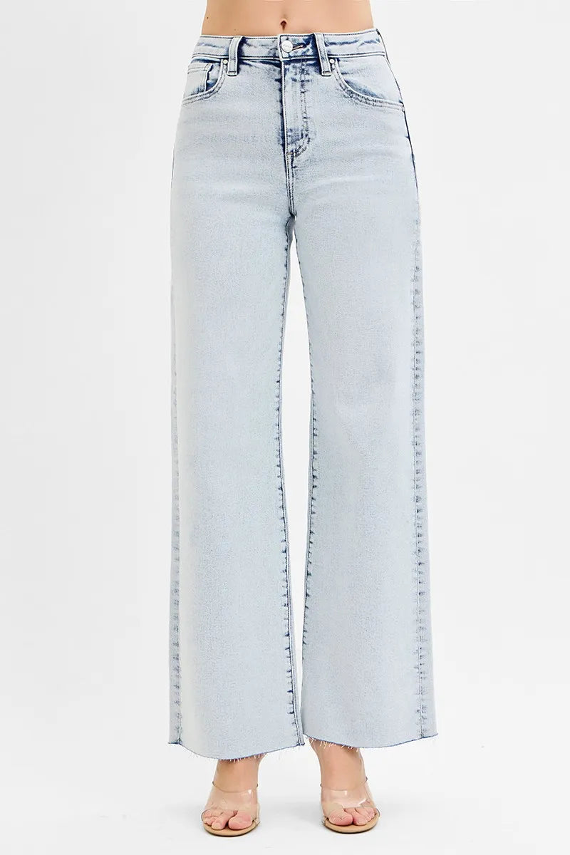 Risen High Rise Wide Leg Jeans in Light Wash