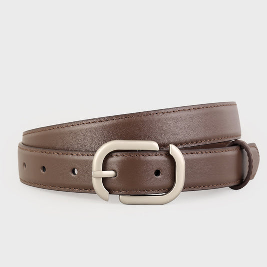 Ilussa Leather Belt with Silver Buckle — Coffee