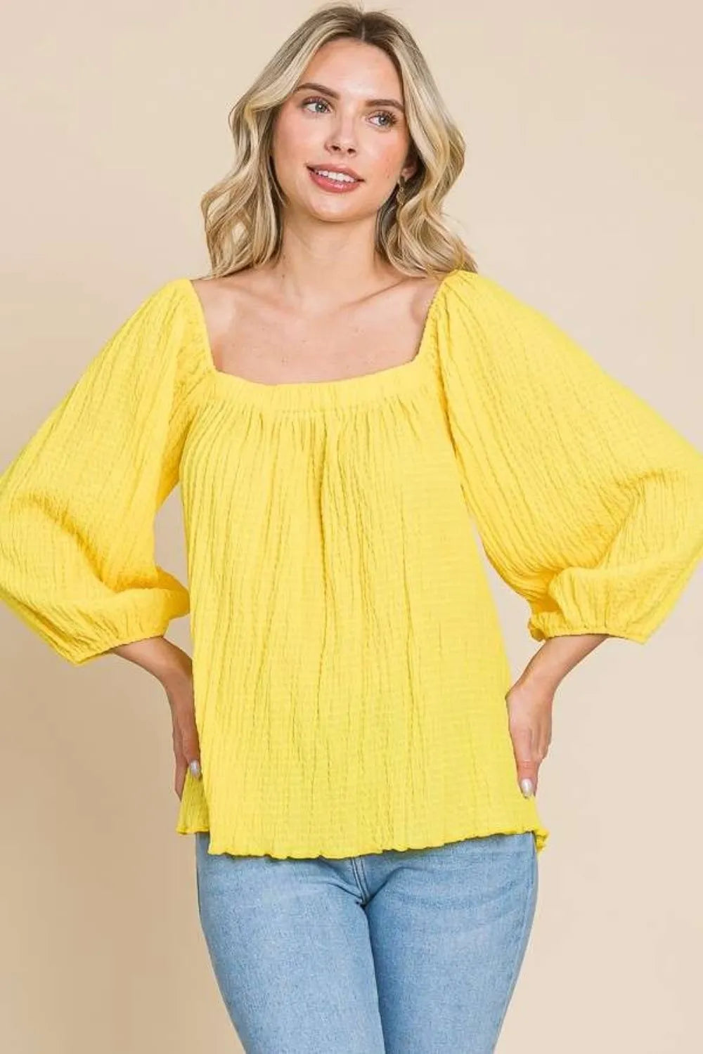 Culture Code Square Neck Puff Sleeve Top in Lemonade