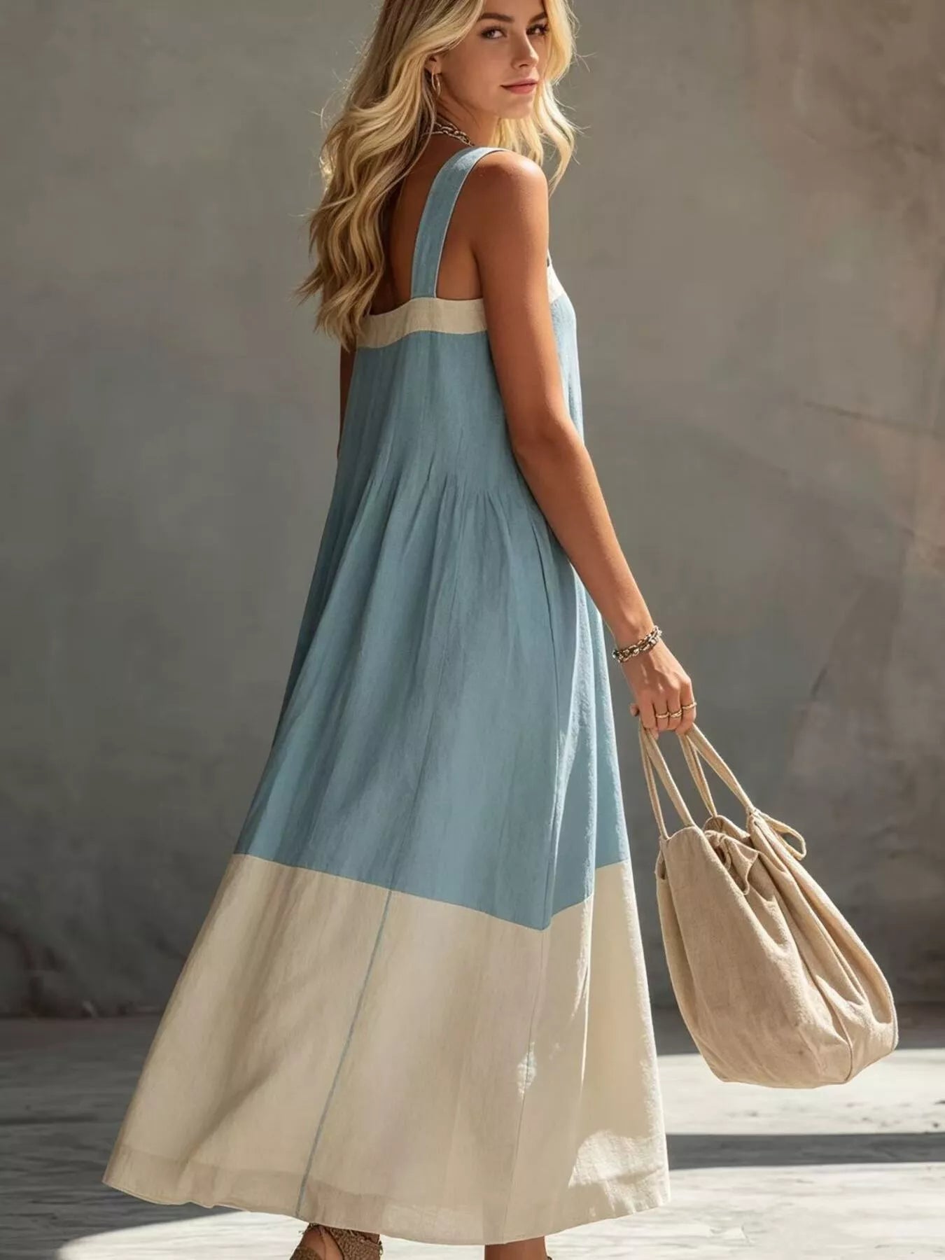 Color-Block Sleeveless Midi Dress