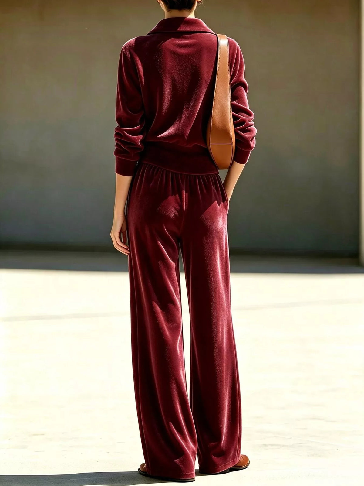Half-Zip Sweatshirt and Wide-Leg Pants Set