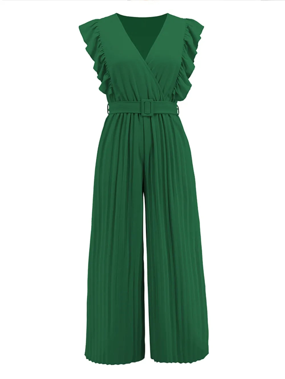 Ruffled Surplice Cap-Sleeve Jumpsuit