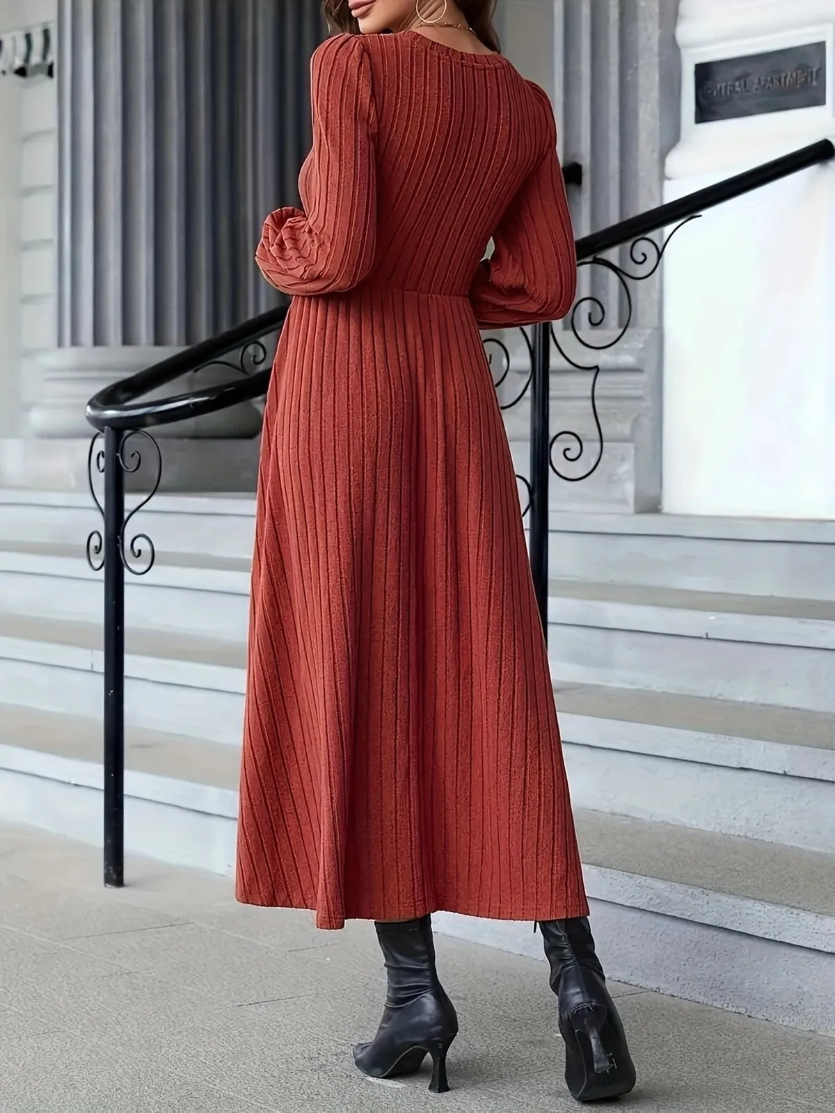 Ribbed Sweater Dress in Rust