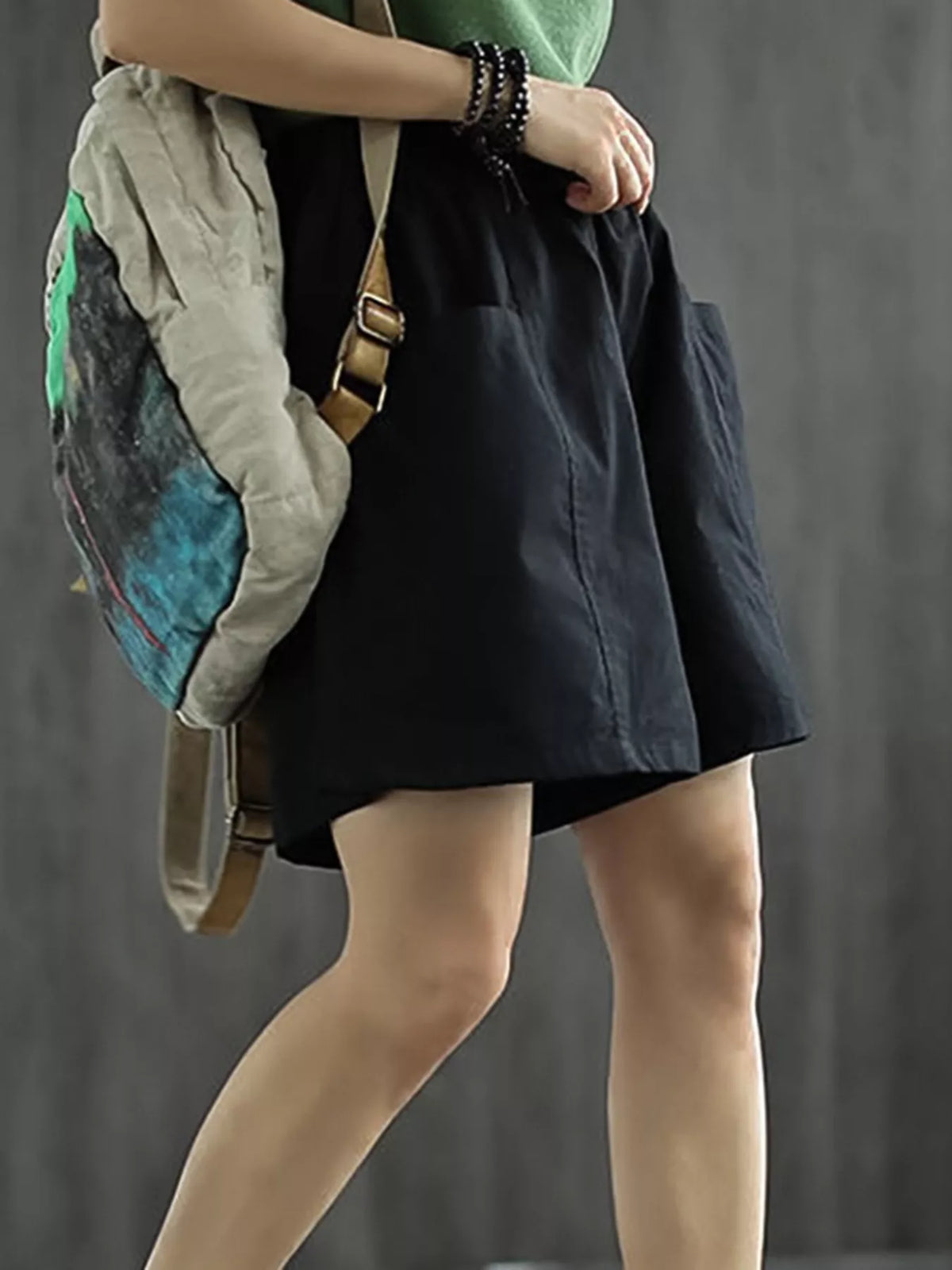Elastic Waist Shorts with Pockets
