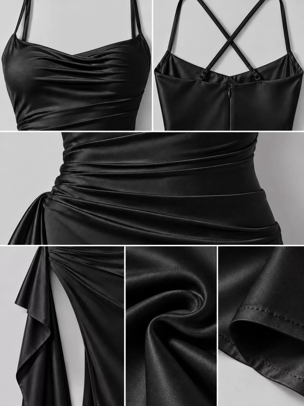 Satin Ruched High-Slit Maxi Dress