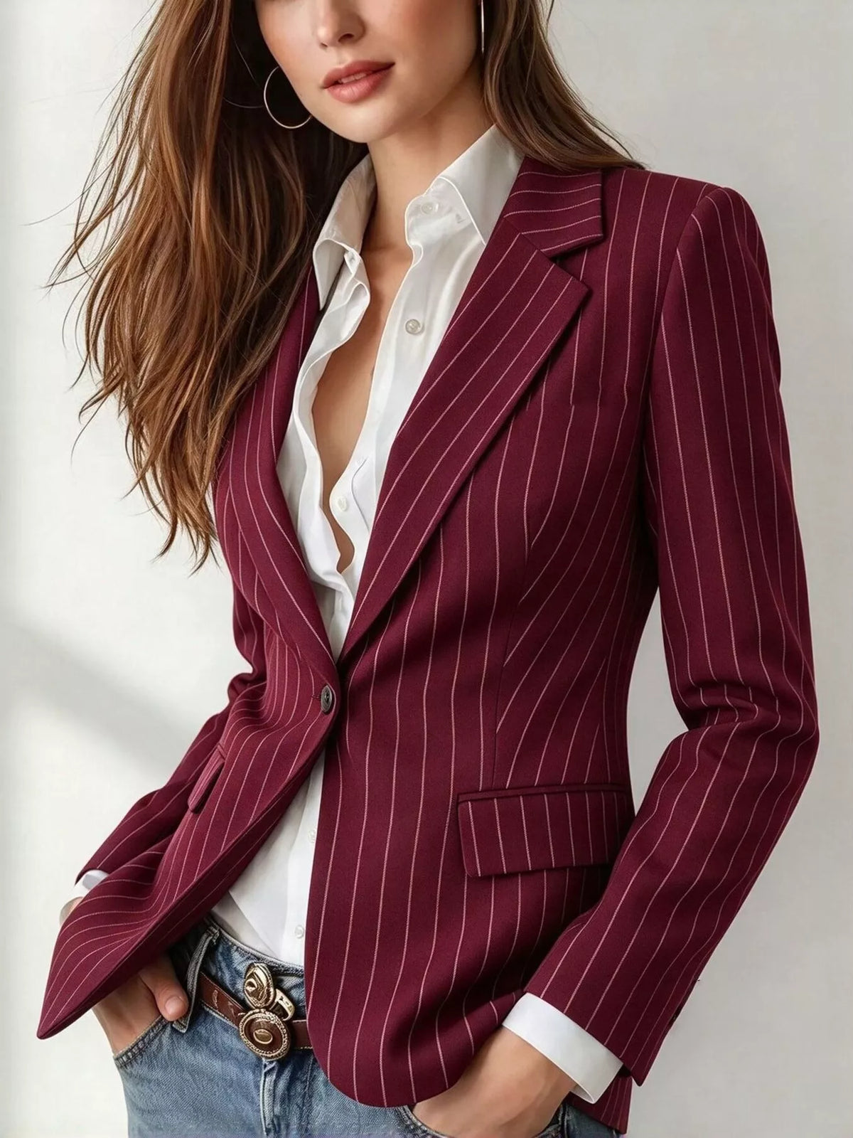 Lapel Collar One-Button Blazer