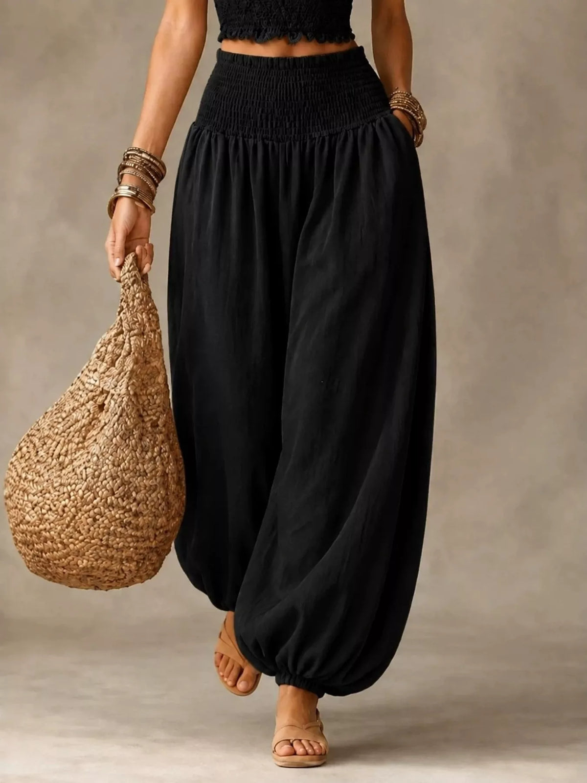 Smocked Harem Pants
