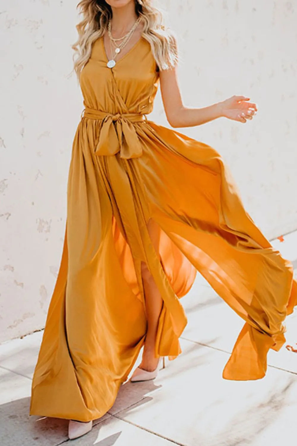 Surplice Tie-Waist Maxi Dress