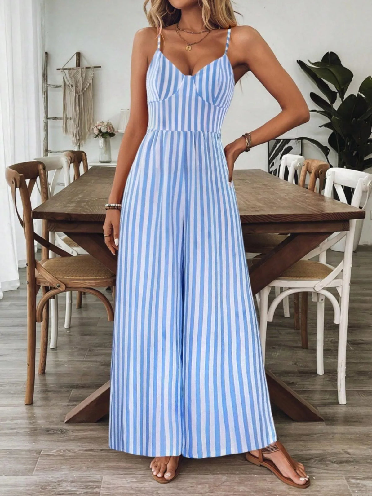 Backless Spaghetti Strap Wide Leg Jumpsuit