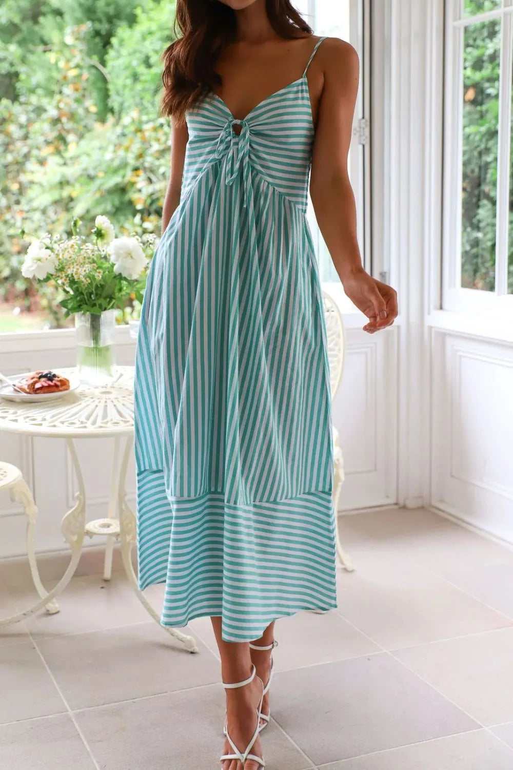 Striped Smocked-Back Midi Dress