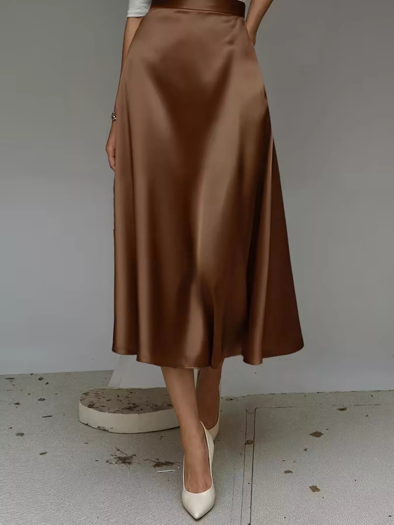 Satin Midi Skirt with Pockets