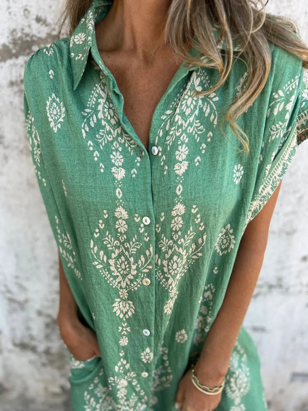 Printed Button-Up Shirt Dress