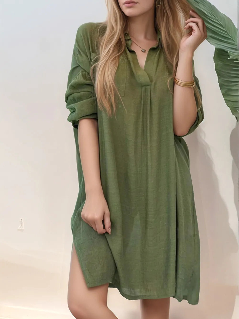 Roll-Tab Sleeve Mini Shirt Dress, Plus Size