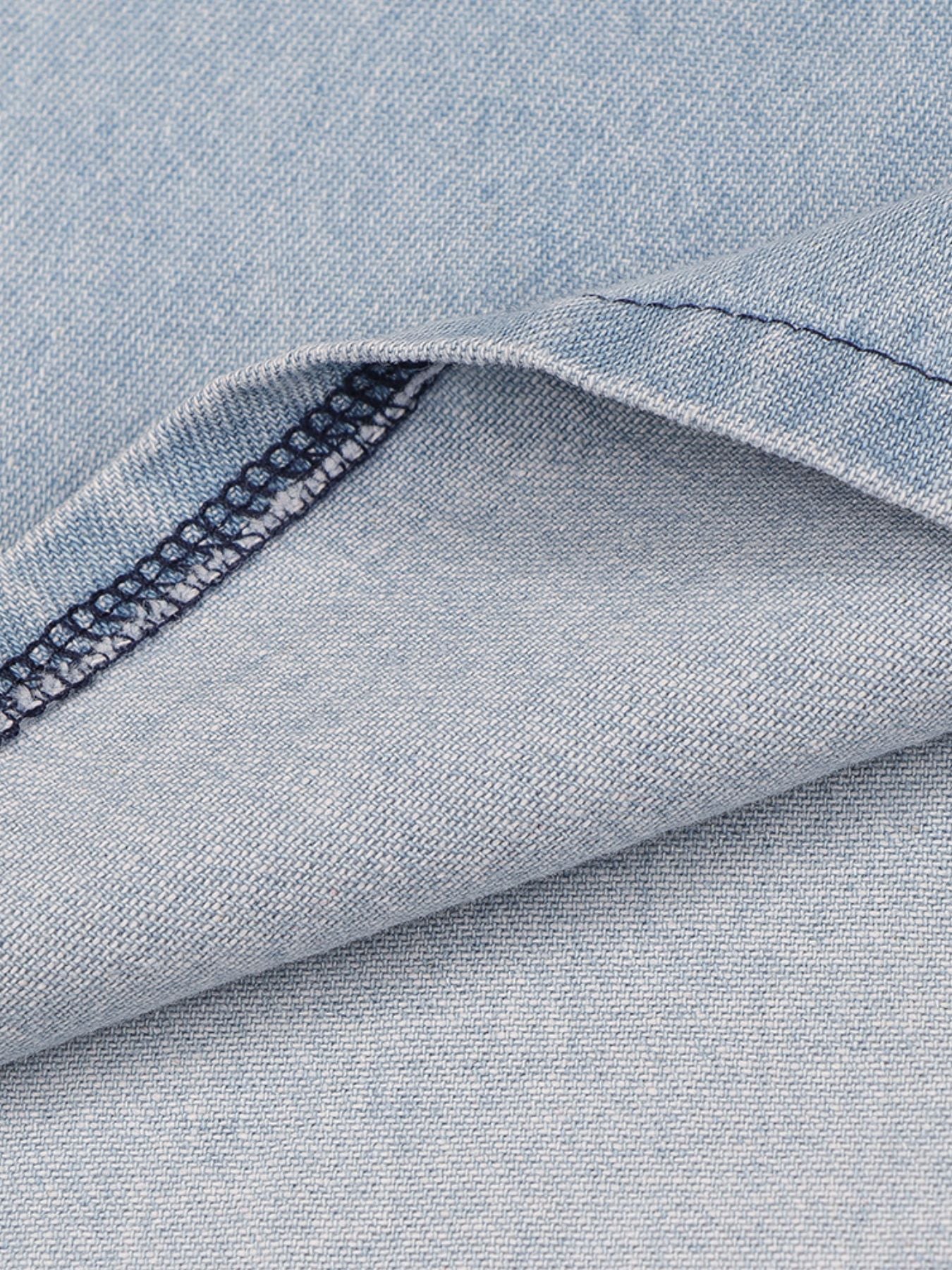Zip-Front Short Sleeve Denim Dress by Yolan House